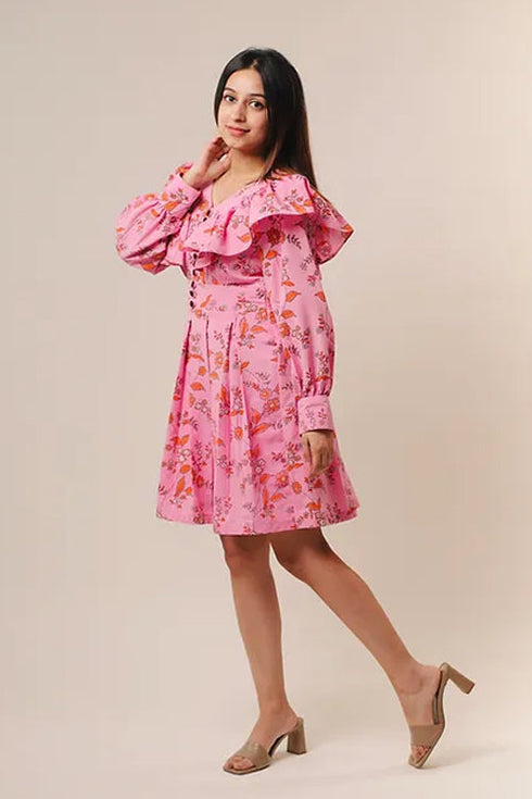 Siera Pink Midi Dress With Frills